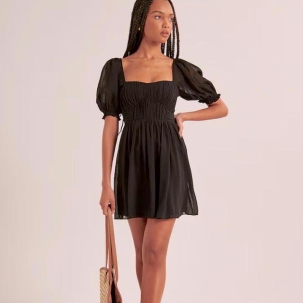 Abercrombie & Fitch Black Puff Sleeve Mini Dress XL NWOT
